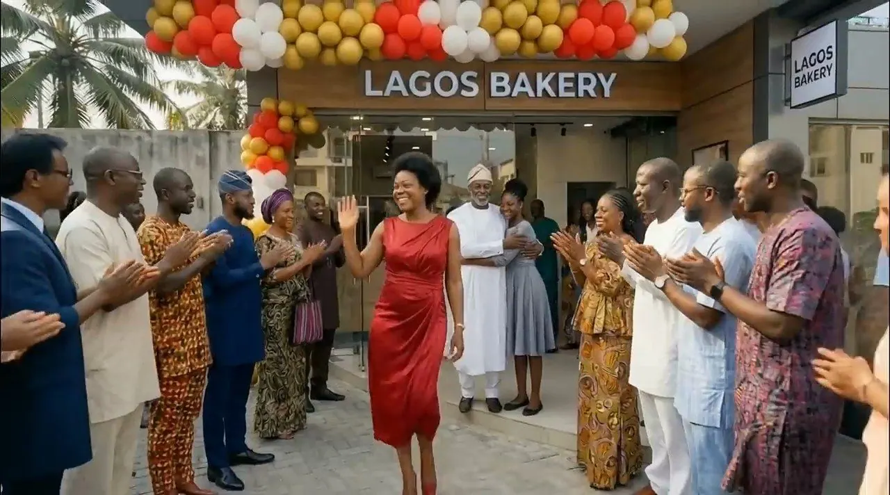 Empowering Tomorrow hero film: a future self celebrates the opening of her Lagos bakery