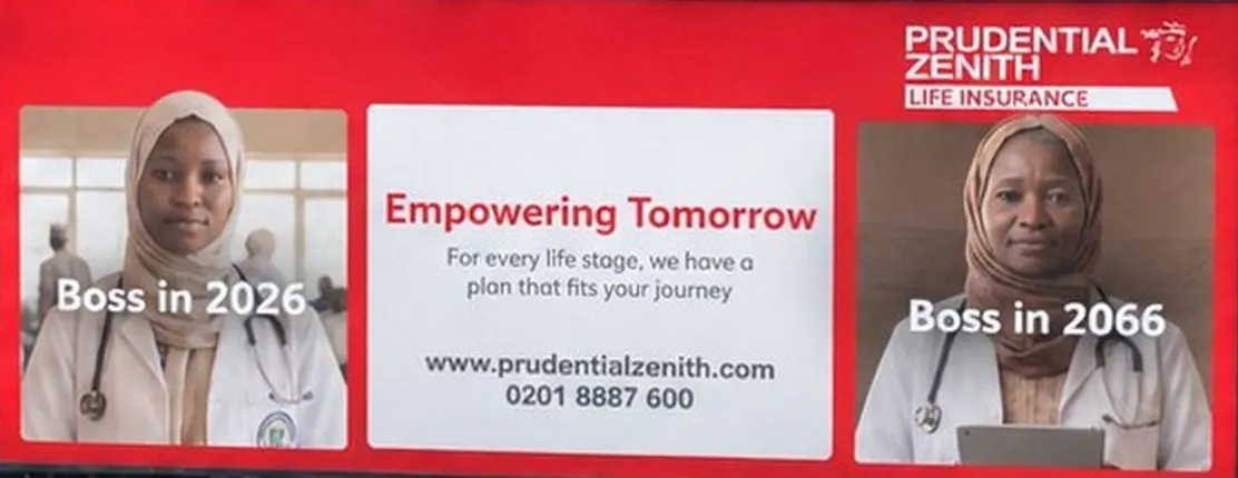 Empowering Tomorrow billboard creative: Boss in 2026, Boss in 2066
