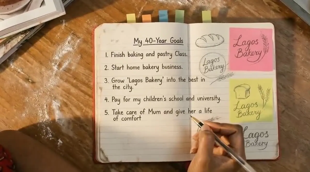 Hero film: a notebook titled My 40-Year Goals